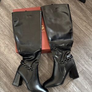 Torgeis Black Heeled Boots for Women